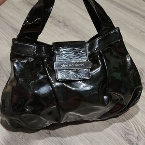 GUC Black Patent Leather LG Charles David Hobo Bag